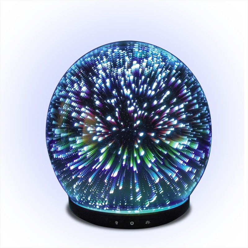 공 모양의 무지개 3D 유리 불꽃 놀이 초음파 전자 아로마 디퓨저