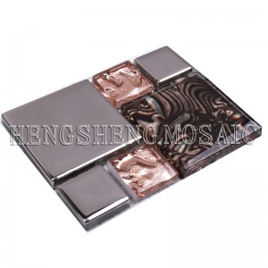 backsplash 장식을위한 톱 클래스 전기 도금 된 유리 섞어 호박 모자이크 타일