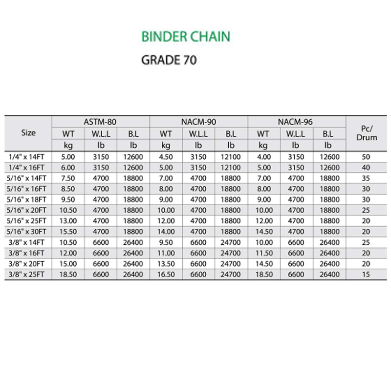 2 개의 클레 비스 그랩 훅이있는 G70 바인더 체인