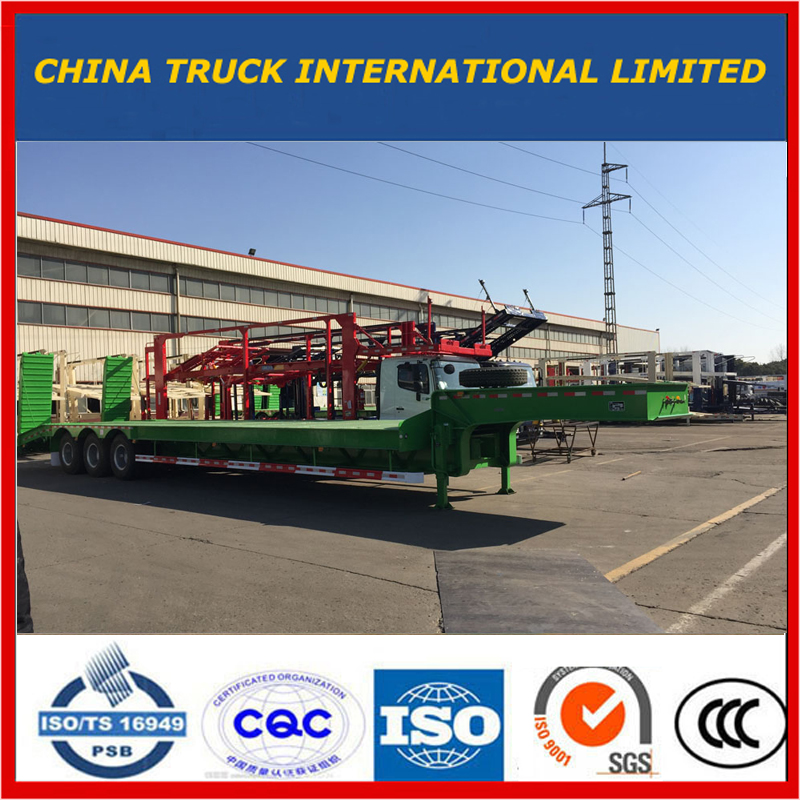 Green 3 axles 굴삭기 운송 Gooseneck Lowboy 로우 침대 로우 침대 세미 트레일러