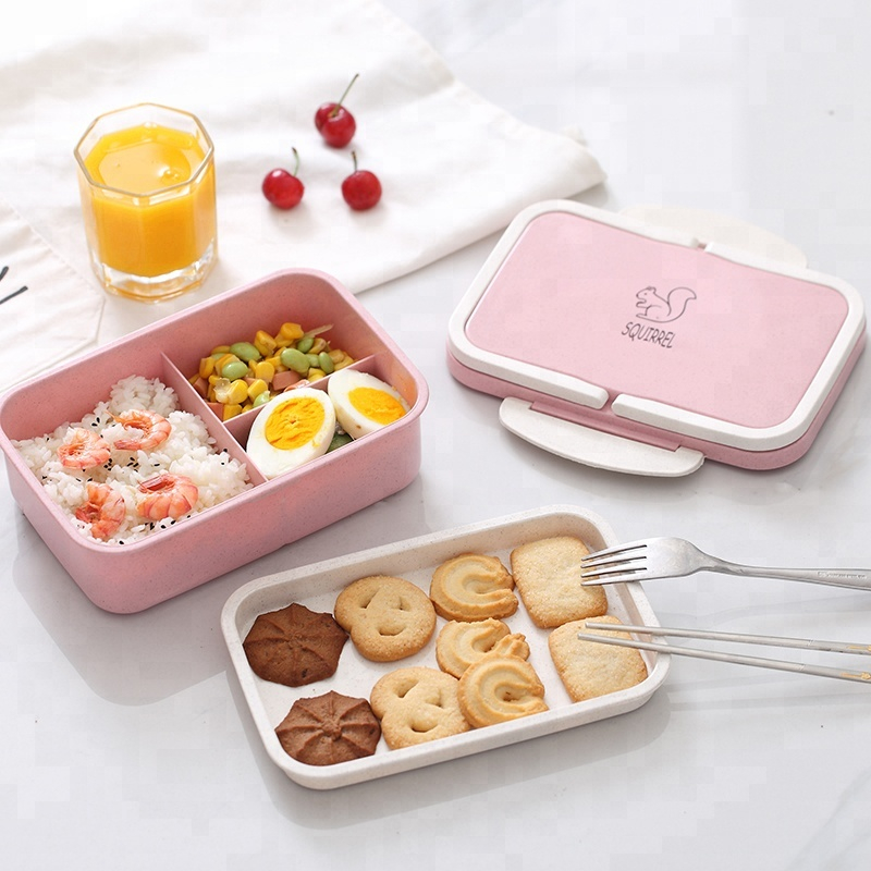 휴대용 친환경 BPA 무료 밀 짚 u0026 PP 3 구획 어린이 도시락 도시락 상자