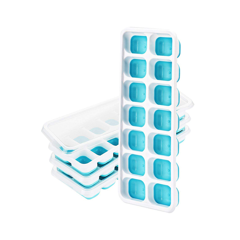 BPA 무료 식품 등급 안전 실리콘 4 팩 뚜껑이있는 아이스 큐브 트레이