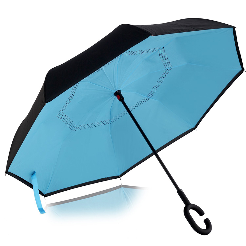 사용자 지정 인쇄 더블 레이어 C 손잡이 거꾸로 비 우산