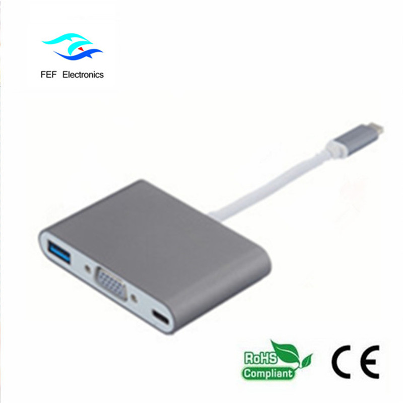 USB TYPE-C에서 USB3.0 암컷 + VGA 암놈 + PD 3 대 변환기 ABS 셸 코드 : FEF - USBIC-007