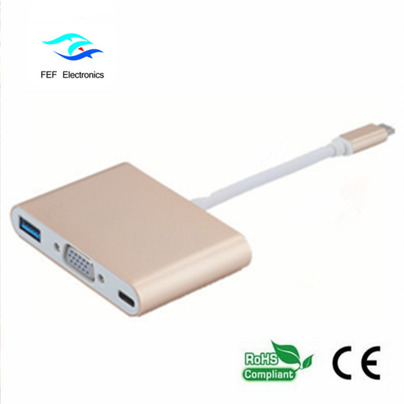 USB TYPE-C에서 USB3.0 암컷 + VGA 암놈 + PD 3 대 변환기 ABS 셸 코드 : FEF - USBIC-007