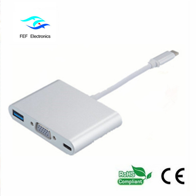 USB TYPE-C에서 USB3.0 암컷 + VGA 암놈 + PD 3 대 변환기 ABS 셸 코드 : FEF - USBIC-007