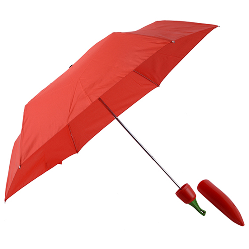 수동 열 기능이있는 3 색 고추 모양의 우산 과일