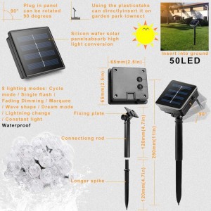 태양 광 램프 문자열 50 LED 거품 크리스탈 구 7 m / 23 ft 8 모드 크리스마스 요정 조명 야외 크리스마스에 적합 정원 풍경 안뜰 가족 휴일 경로 잔디 장식 흰색 불빛