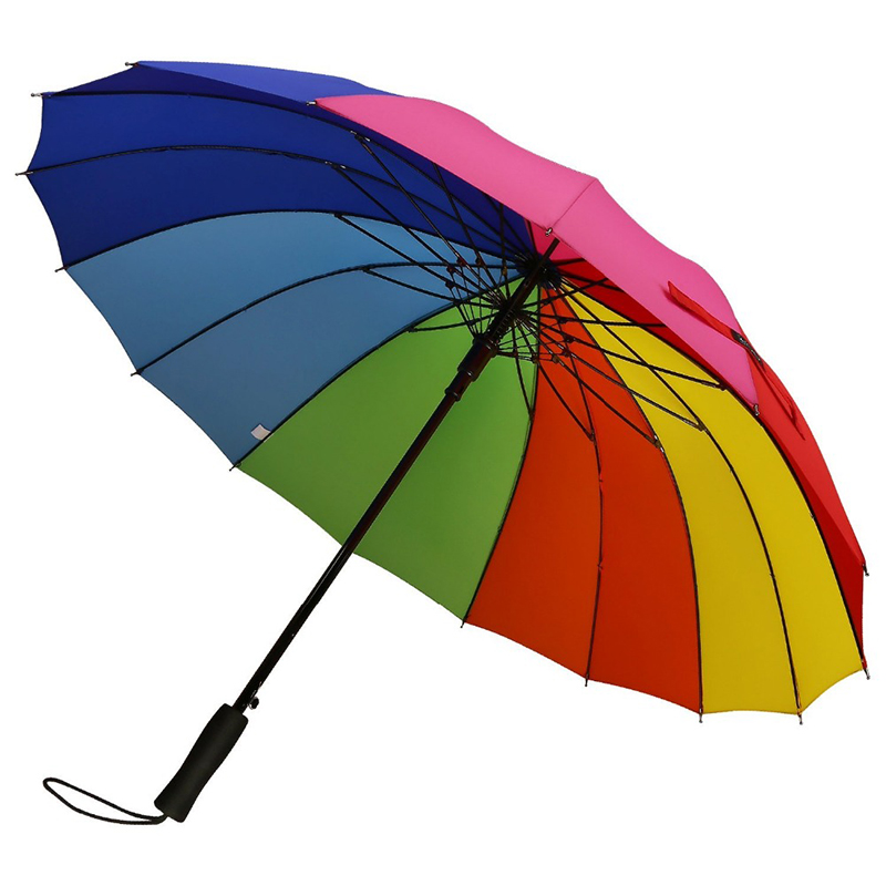 도매 무지개 상품 선물 명주 직물 16K 스트레이트 자동 비가 우산