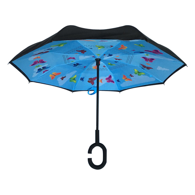 나비 인쇄 패턴 19inch 어린이 크기 역방향 우산 스트레이트 역방향 우산