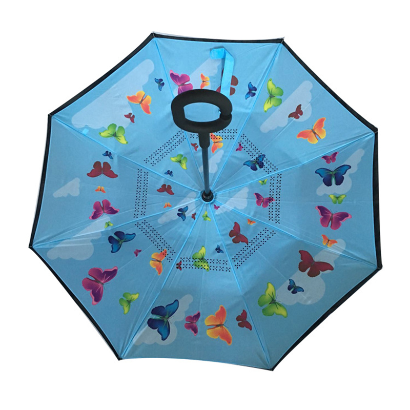 나비 인쇄 패턴 19inch 어린이 크기 역방향 우산 스트레이트 역방향 우산