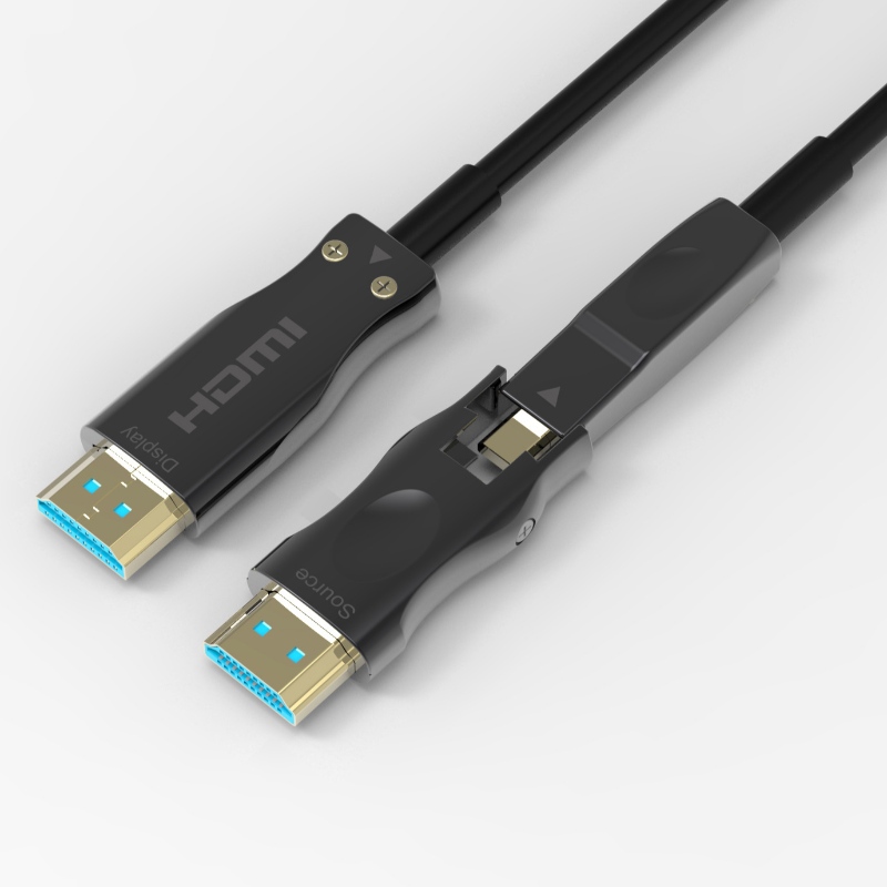 탈착 가능한 광섬유 HDMI 케이블, 듀얼 마이크로 HDMI 및 표준 HDMI 커넥터가있는 4K 60Hz 18Gbps 고속 지원
