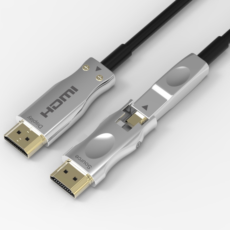 탈착 가능한 광섬유 HDMI 케이블, 듀얼 마이크로 HDMI 및 표준 HDMI 커넥터가있는 4K 60Hz 18Gbps 고속 지원