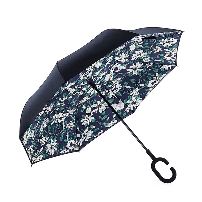 비 우산 windproof 꽃 인쇄 디자인 역방향 우산 striaght