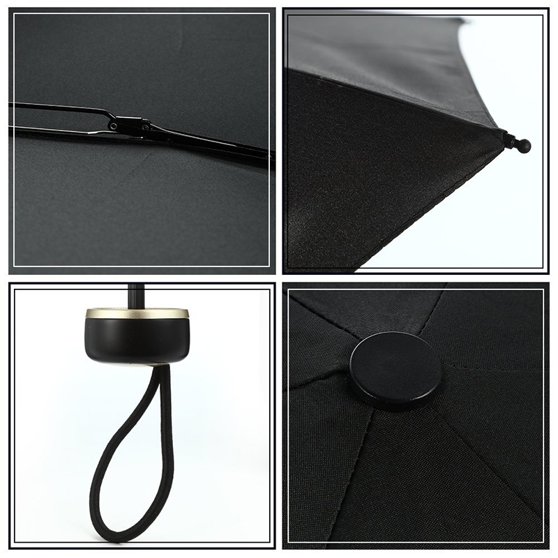 블랙 명주 패브릭 금속 프레임 플라스틱 손잡이 오픈 5 배 미니 포켓 우산
