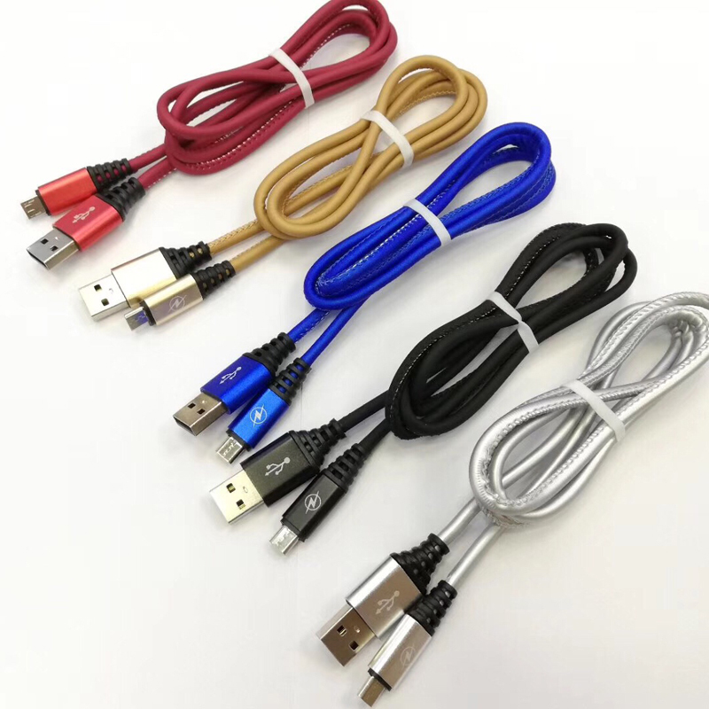 PU 가죽 마이크로 USB, 유형 C, iPhone 번개 위탁 및 동기화를위한 빠른 위탁 둥근 USB 케이블