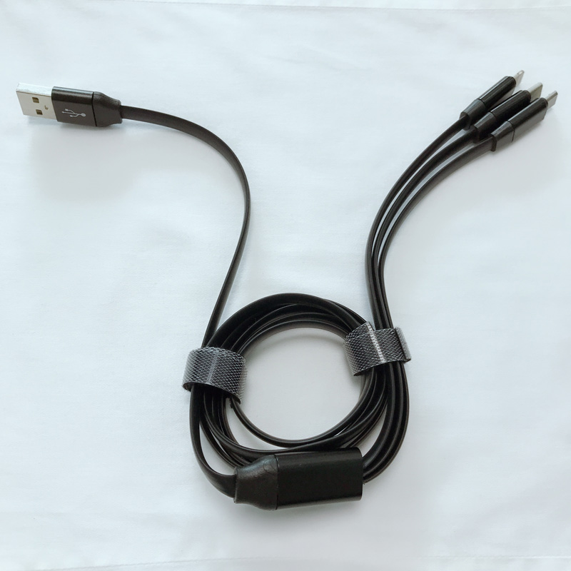 3 IN 1 TPE 케이블 충전 플랫 알루미늄 하우징 USB 2.0 마이크로에서 번개 C 형 마이크로 USB 데이터 케이블