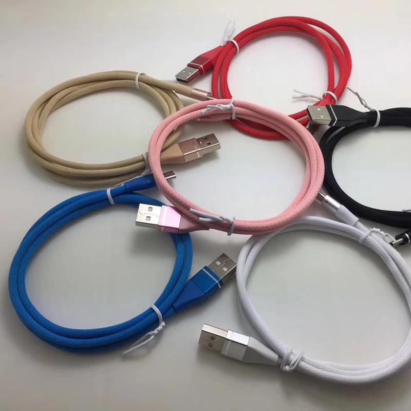 다채로운 꼰된 데이터 케이블 빠른 충전 라운드 알루미늄 하우징 마이크로 USB, 유형 C, 아이폰 번개 충전 및 동기화에 대 한 USB 케이블