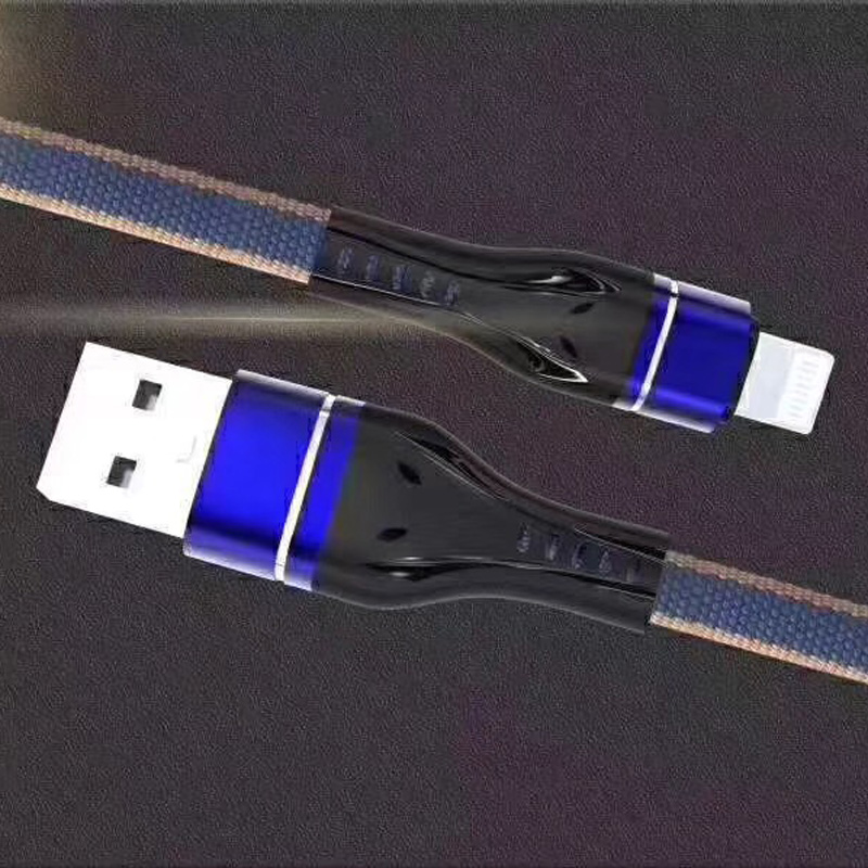 꼰 고속 충전 평면 알루미늄 하우징 플렉스 벤딩 마이크로 USB, 유형 C, 아이폰 번개 충전 및 동기화에 대 한 얽힌 무료 USB 데이터 케이블