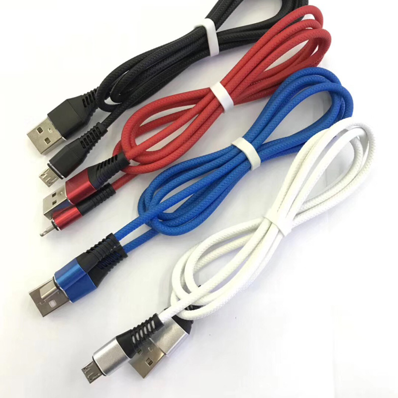 TPE 빠른 충전 라운드 알루미늄 하우징 마이크로 USB, C 타입, iPhone 번개 충전 및 동기화 용 플렉스 벤딩 USB 데이터 케이블