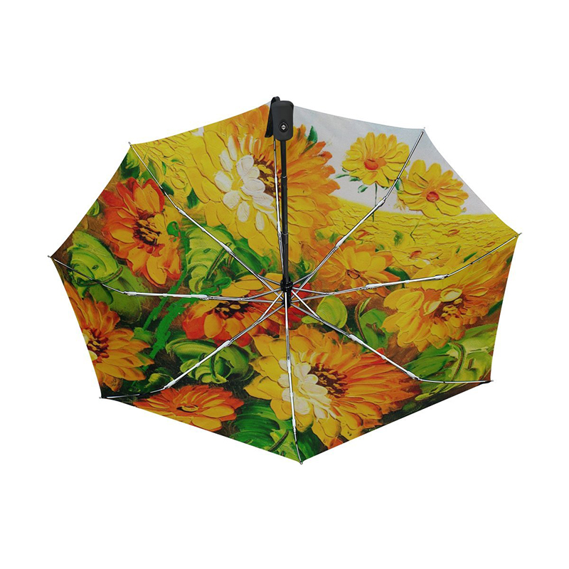 방풍 2 섹션 유리 섬유 갈비뼈 금속 샤프트 자동 열기 및 닫기 사용자 지정 인쇄 3 배 우산