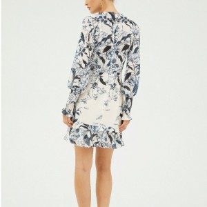 2022 레이디를위한 바닐라 롱 슬리브 미니 프린트 드레스