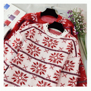 새로운 도착 새로운 루스 리프 자카드 탑 니트 스웨터 여성용 Pullovers