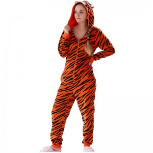 여성 마이크로 화이버 양털 후드 타이거 Onesie Pyjama Suit
