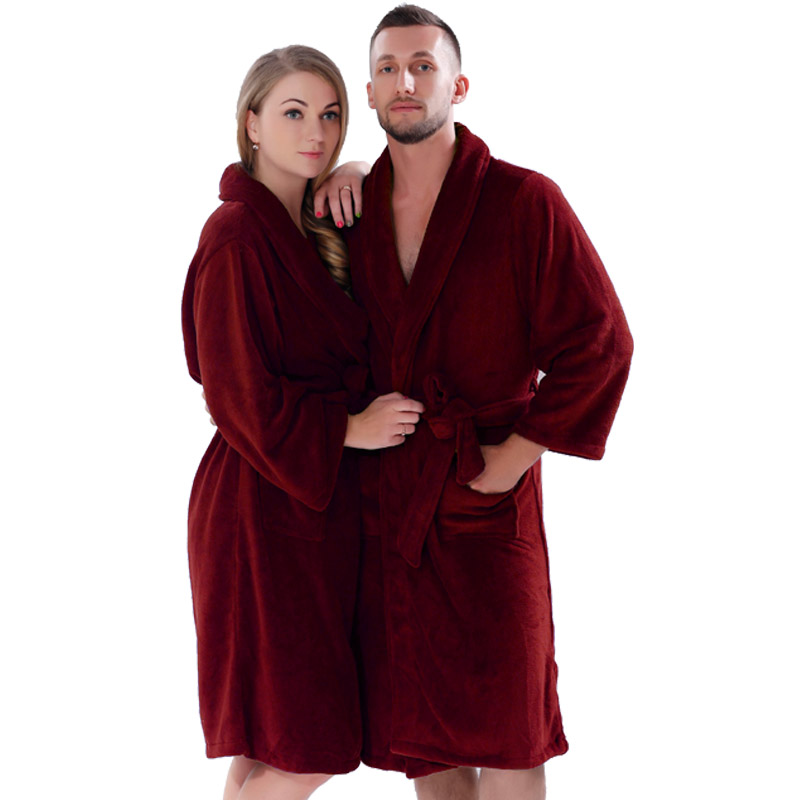 성인 산호 양털 가운 남성 여성 솔리드 컬러 목욕 가운 커플 잠옷