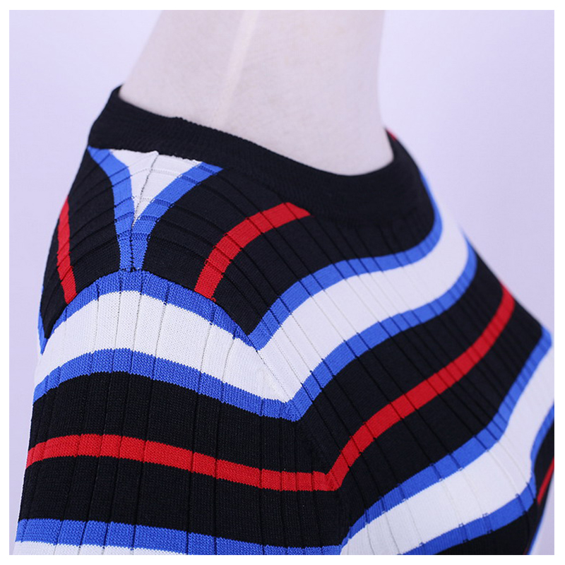여름 얇은 무언가 줄무늬 숙녀 짧은 소매 스웨터 스웨터