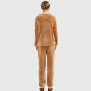 여성 플란넬 플리스 동물 자수 베어 잠옷 세트