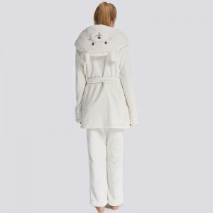 여성 플란넬 플리스 동물 자수 후드 곰 잠옷 세트