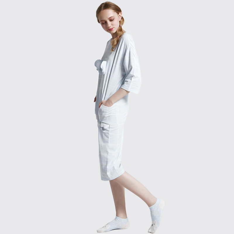 여성 Onesie 인쇄 코튼 저지 자수 잠옷 세트