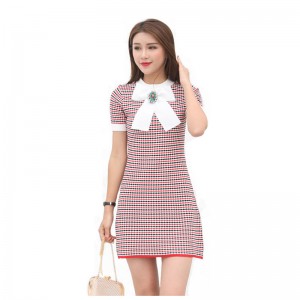 여름 맞는 큰 나비 매듭 스트라이프 Plaids 여성 Bodycon 스웨터 드레스