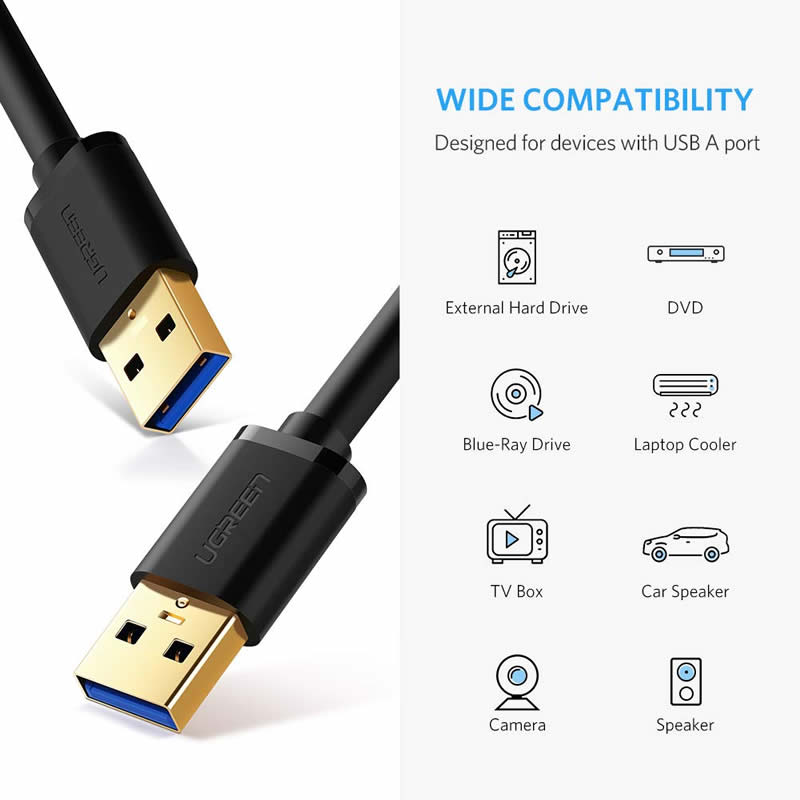USB 3.0 A - A 케이블 유형 데이터 전송 용 하드 드라이브 인클로저를위한 남성 - 남성 케이블 코드