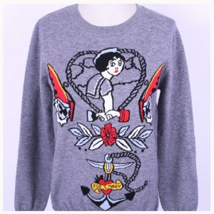 2018 봄 가을 여성용 브로케이드 자카드 니트 풀오버 스웨터