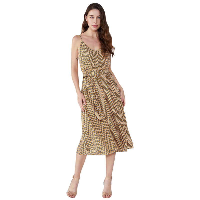 줄무늬 여름 2019 시폰 Vestidos Casuales 여성 빈티지 드레스