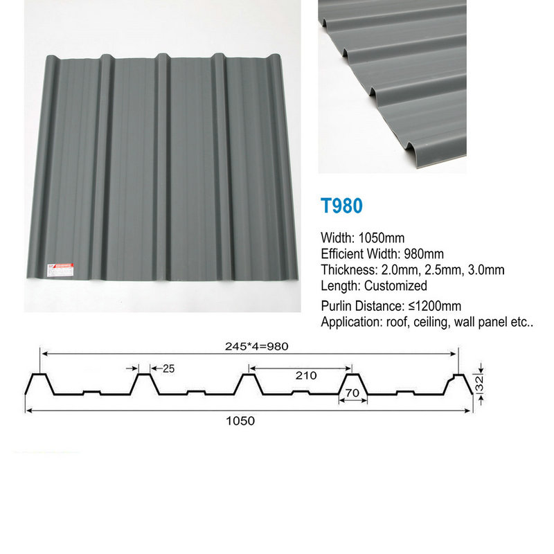 T980 회색 높은 피크 ASA PVC UPVC 지붕 타일 지붕 시트