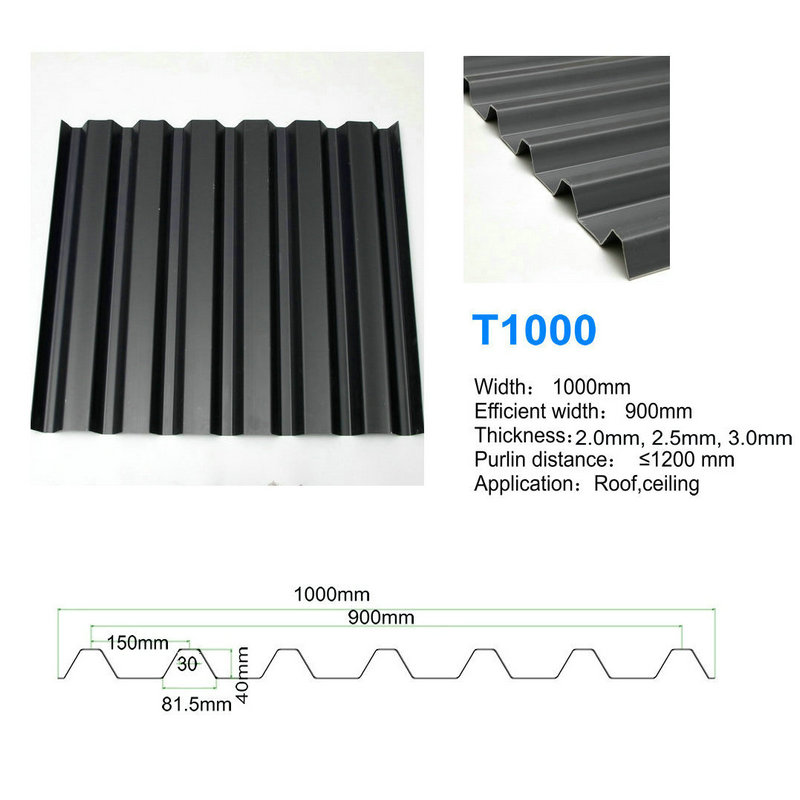 T1000 검은 높은 피크 ASA PVC UPVC 지붕 타일 좋은 방수 지붕 시트