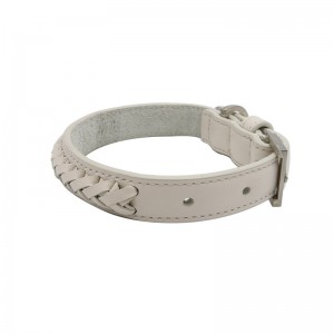 개를위한 백색 가죽과 땋는 애완 동물 고리