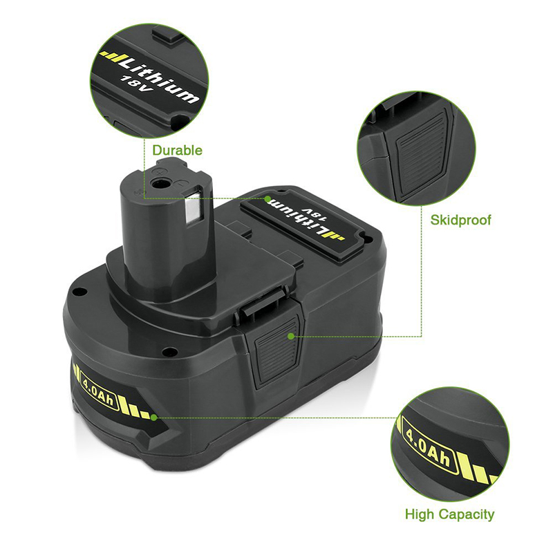 Ryobi P105, P106, P107, P108를위한 리튬 이온 4000mAh 18V 교체 코드가없는 드릴 건전지