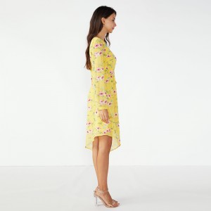 2019 옐로우 레트로 여름 소녀 멋진 여성 캐주얼 드레스