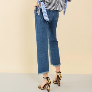 2019 새로운 도착 패션 거친 Selvedge 밑단 연결 Blue Denim Pants Jeans Women