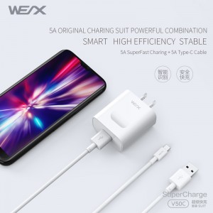 WEX-V50C 22.5W HUAWEI 초고속 충전 전원 어댑터, 벽 충전기, 여행용 충전기와 5A 케이블