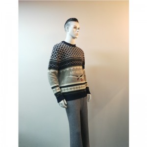 네이비 프린트 크루 넥 스웨터 RLMS0031F