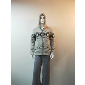 그레이 인쇄 후드 스웨터 코트 RLMS0066F