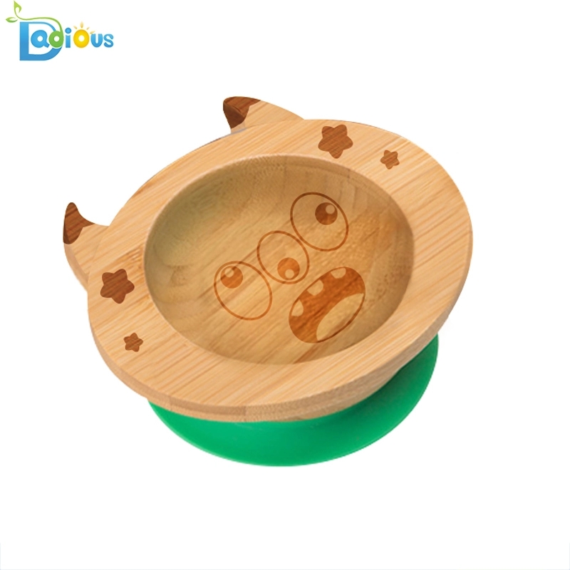 새로운 디자인 자연 대나무 아기 용품 대나무 아기 접시 비 독성 대나무 흡입 아기 플레이트