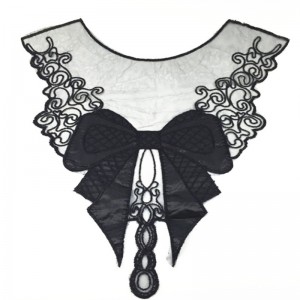 100 % 폴리 에스터 검은 큰 꽃 목걸이 레이스 칼라 패브릭 트림 DIY 자수 레이스 원단 네크 라인 Applique 봉제 공예