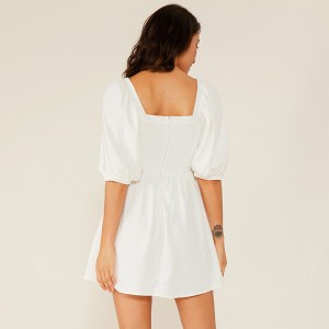 Oem 의류 Vestidos 간단한 캐주얼 Pleated 짧은 흰색 쉬폰 레이스 드레스