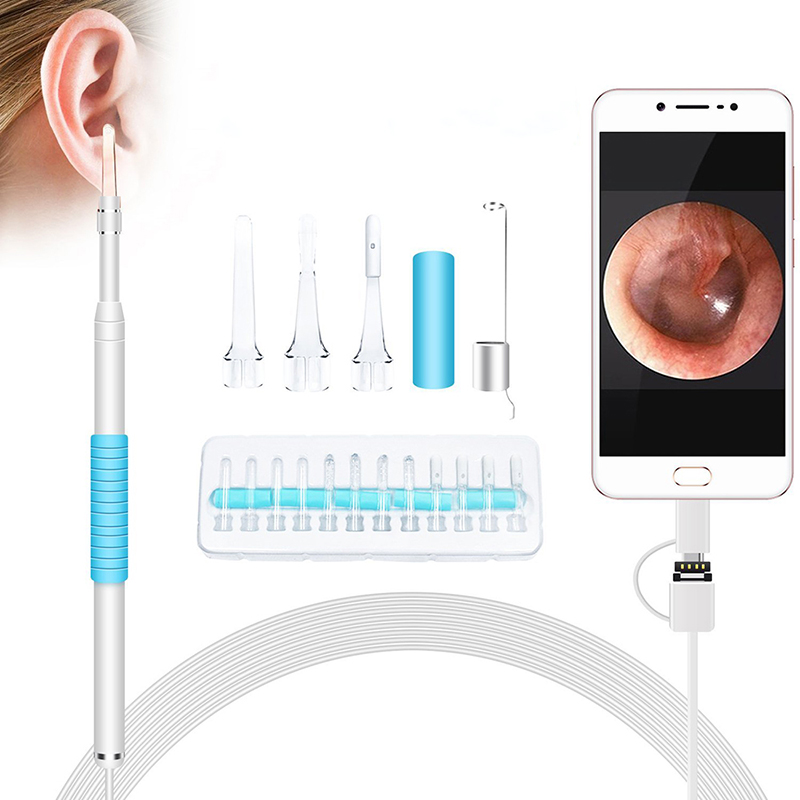 Otoscope 3 in 1 Borescope Inspection 귀지 왁스 리무버 도구 조정 가능한 LED가있는 720P 방수 카메라, Android 및 iOS와 호환 가능